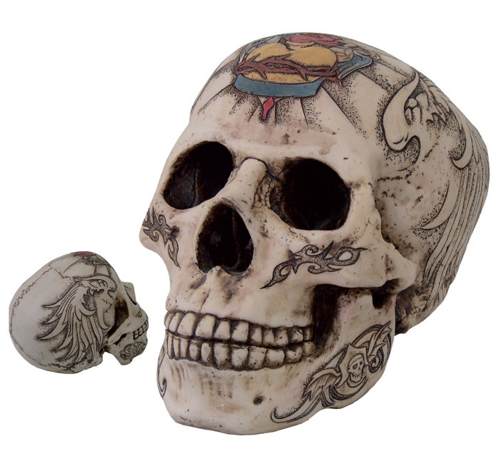 1766-5840 Crâne avec tatouage d'ailes