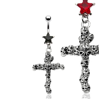 Gothic Cross + Skull Piercing all'ombelico rosso Gothic Cross + Skull Piercing all'ombelico rosso