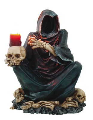 Portacandele "Grim Reaper" su teschio Portacandele "Grim Reaper" su teschio