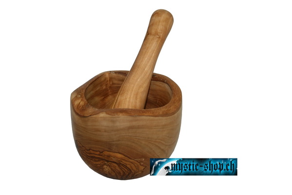 Mörser mit Stössel aus Olivenholz